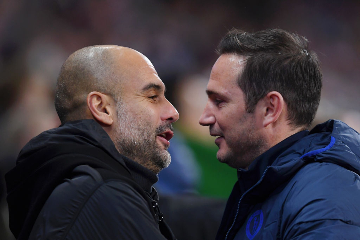 Pep Guardiola and Frank Lampard hug