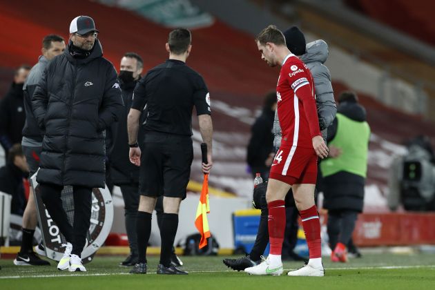 Jordan Henderson injured for Liverpool against Everton