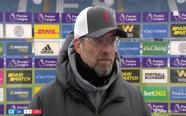 Klopp in post match interview after Liverpool lose to Leicester
