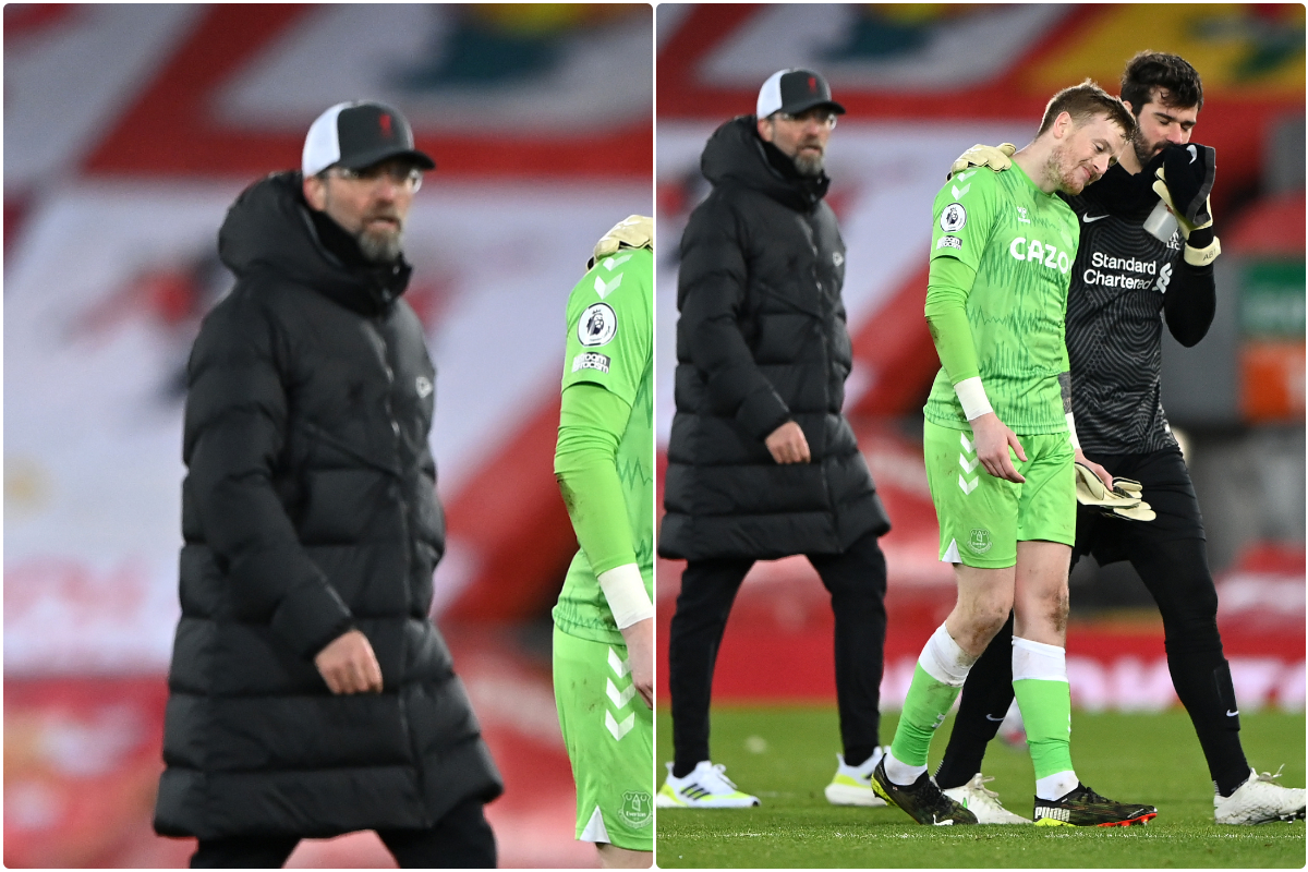 Klopp reaction to Alisson chilling with Pickford after Everton beat Liverpool