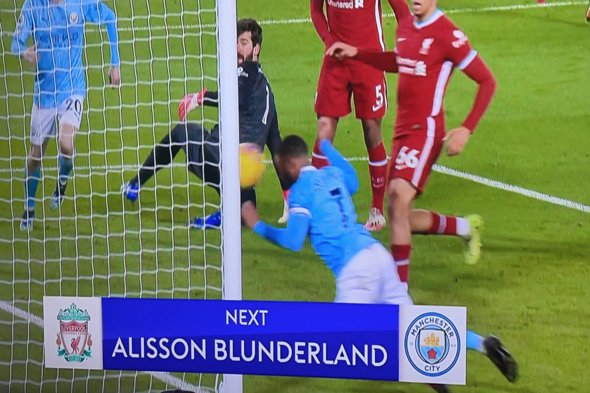 Sky Sports describe Liverpool vs City as Alisson Blunderland