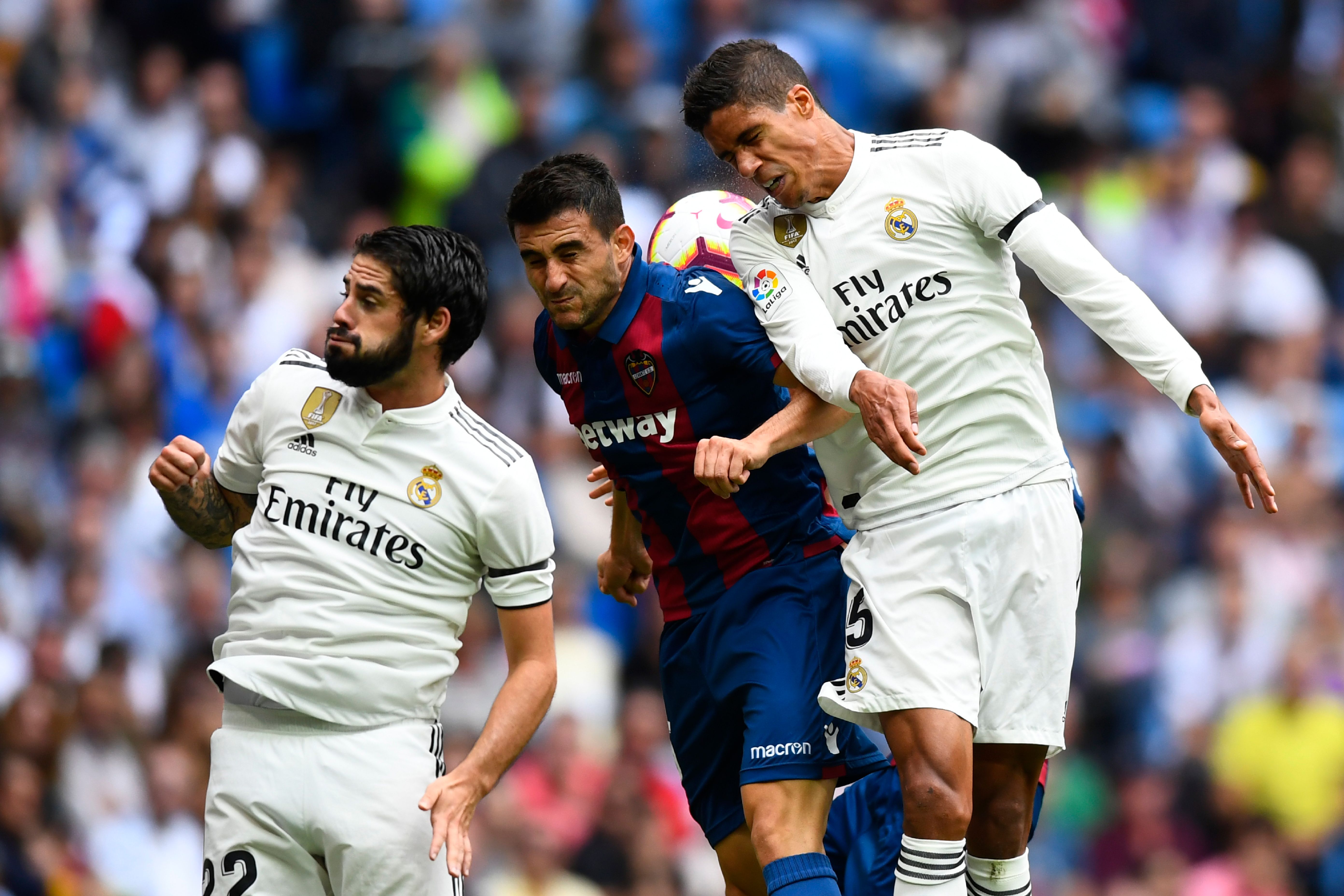 Raphael Varane and Isco in action for Real Madrid