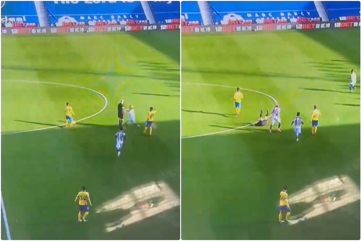 Video - Gallagher knocks over referee Lee Mason during West Brom vs Brighton