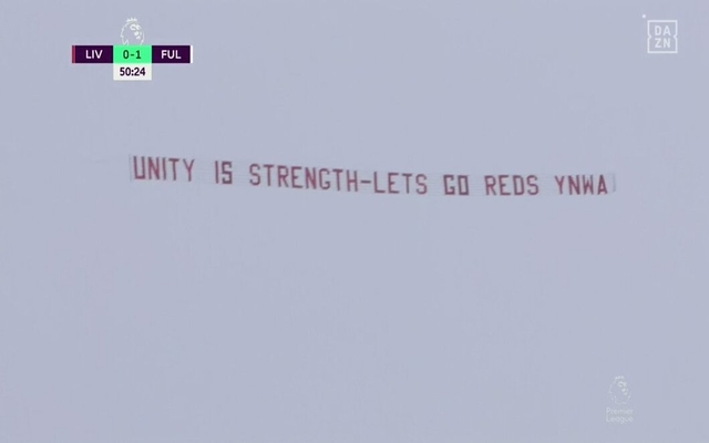 (Photo) Liverpool fans fly plane banner during clash against Fulham