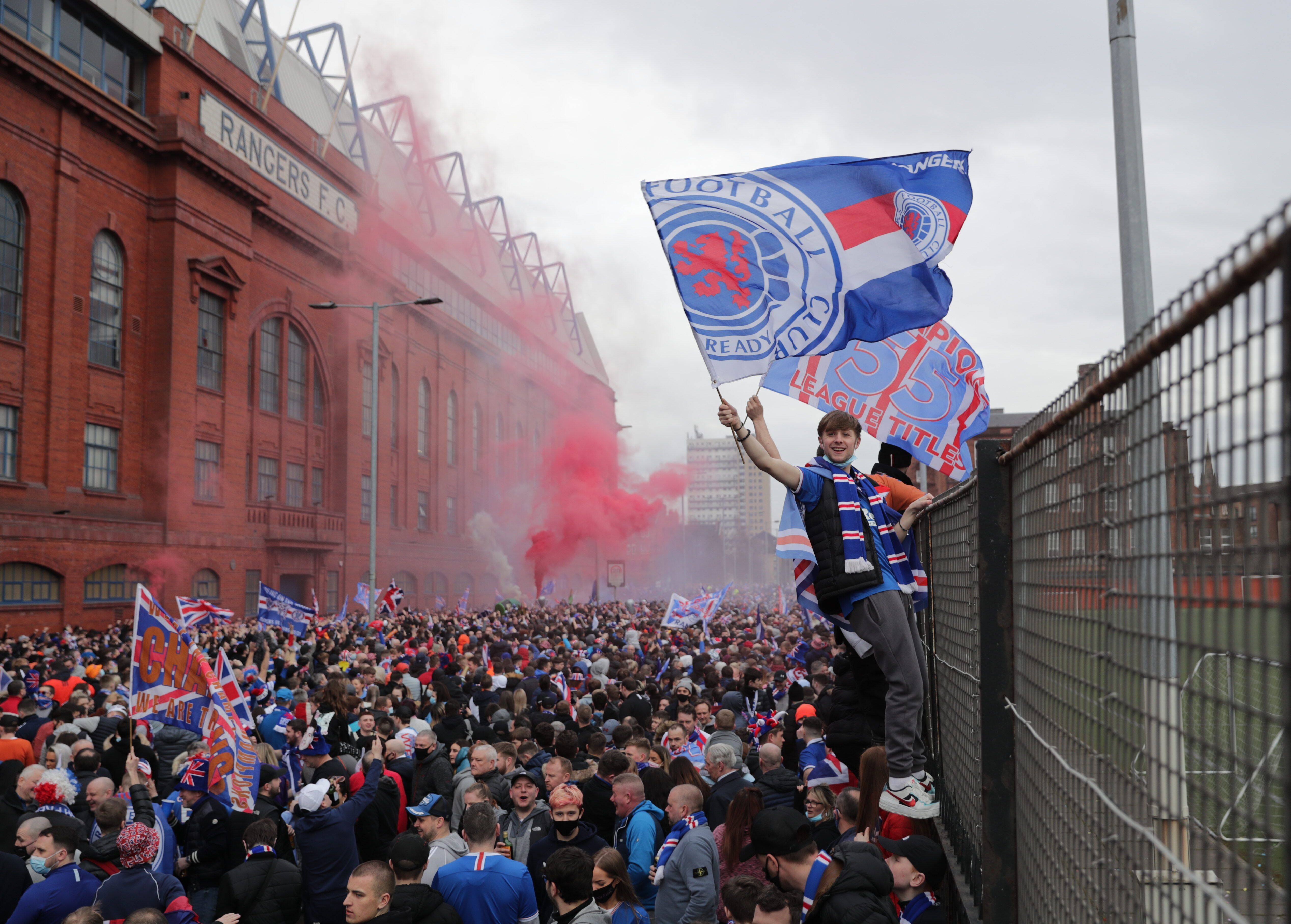 Rangers fans celebrate Scottish title win in 2020/21 season