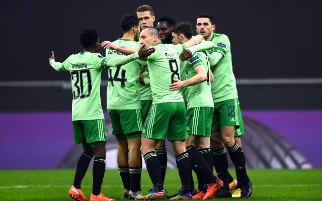 celtic players celebrate vs ac milan