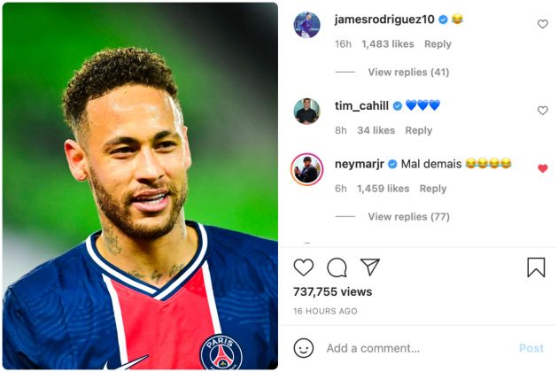 Neymar reacts as Richarlison dances against Arsenal
