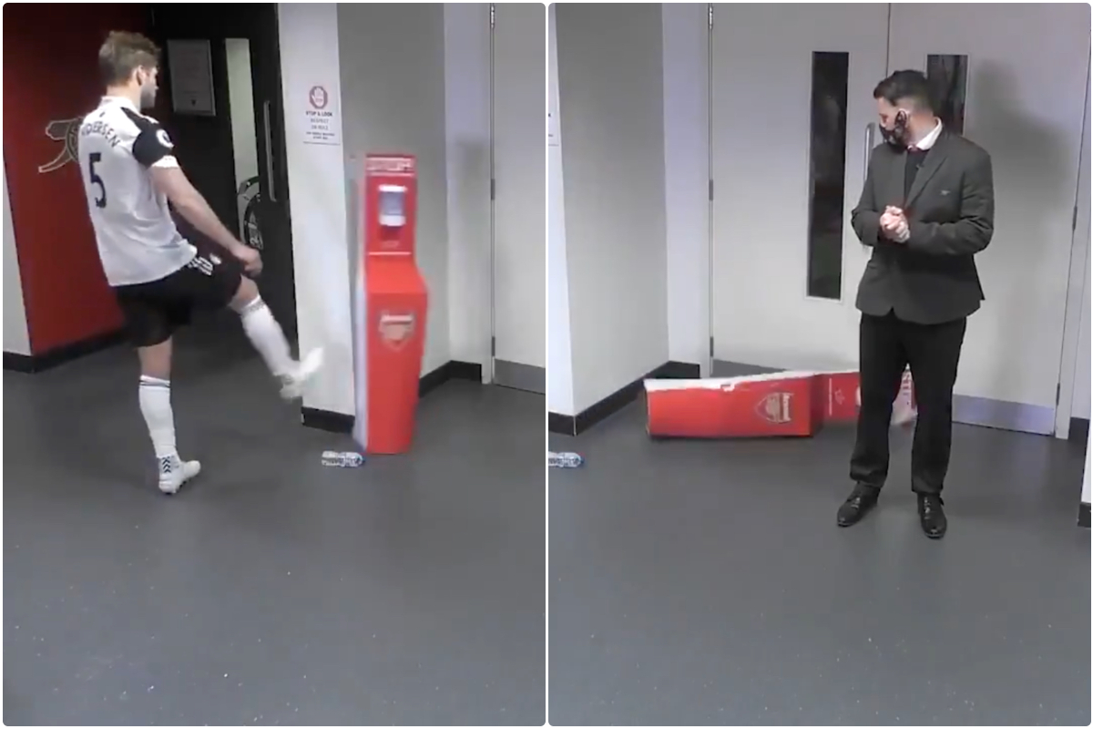 Video - Fulham ace Andersen kicks over Arsenal hand sanitising station after draw
