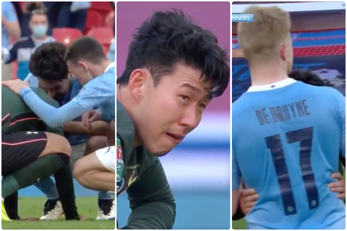 Video - Man City stars Foden, Gundogan and De Bruyne console crying Son after Spurs lose League Cup final
