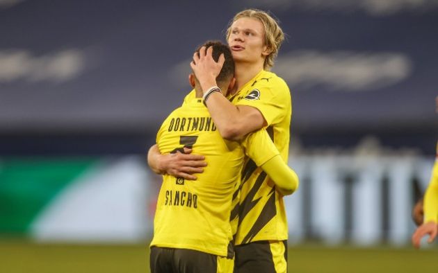 jadon sancho haaland hug