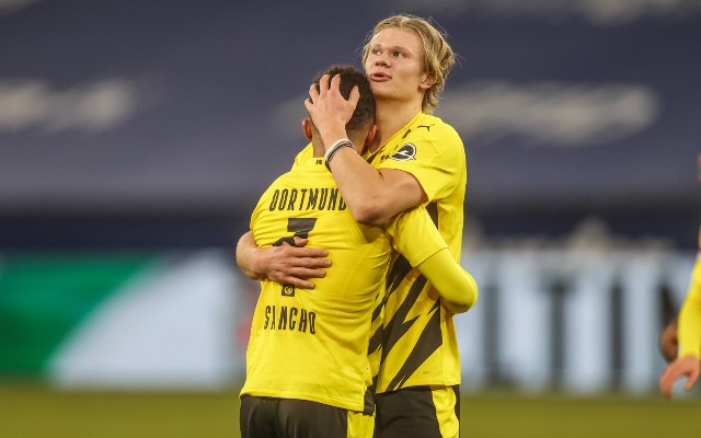 jadon sancho haaland hug