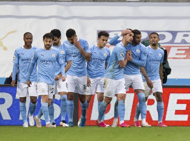 Manchester City celebrate goal against Newcastle