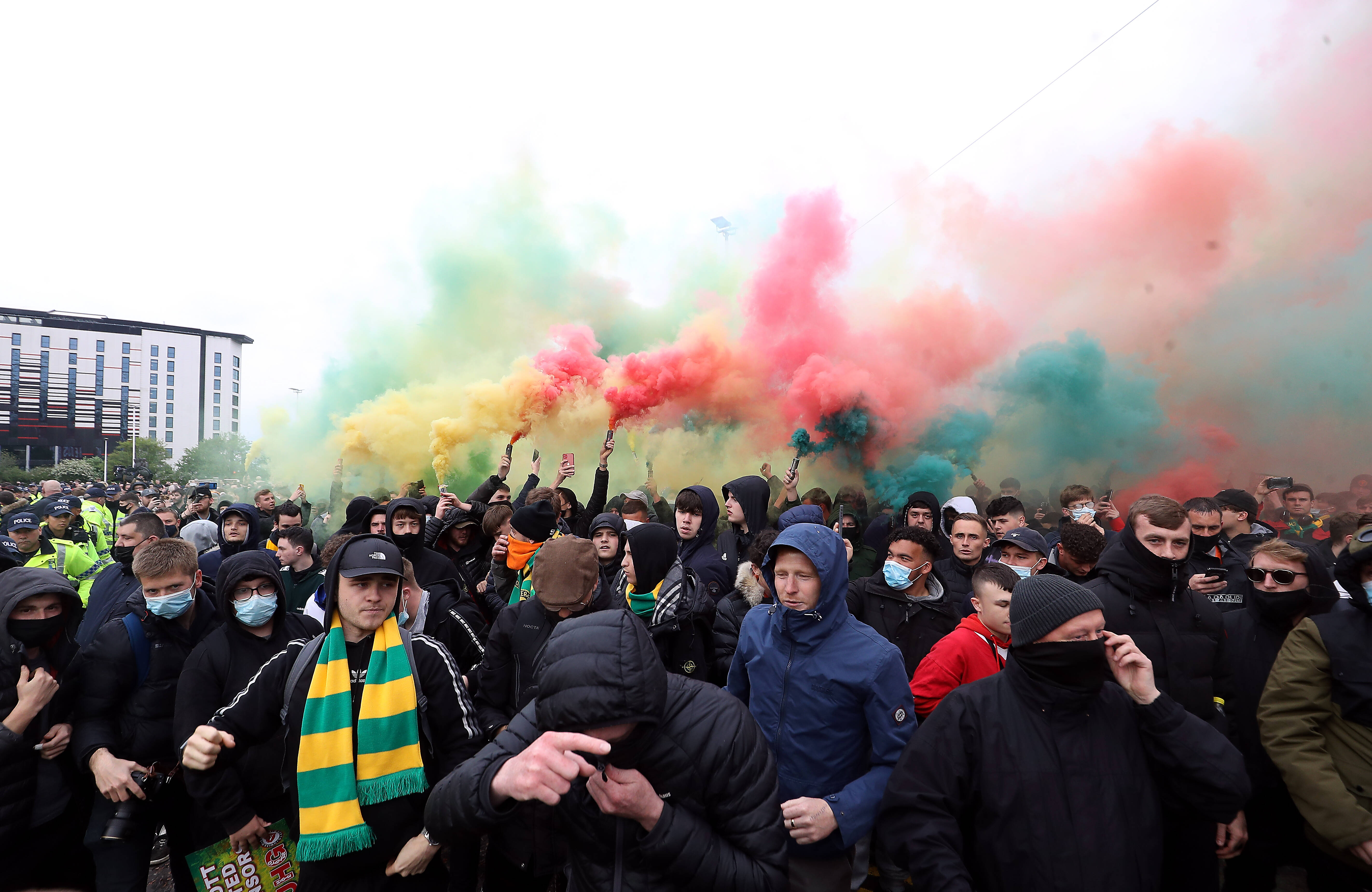 Manchester United fans protest outside Old Trafford ahead of Liverpool match