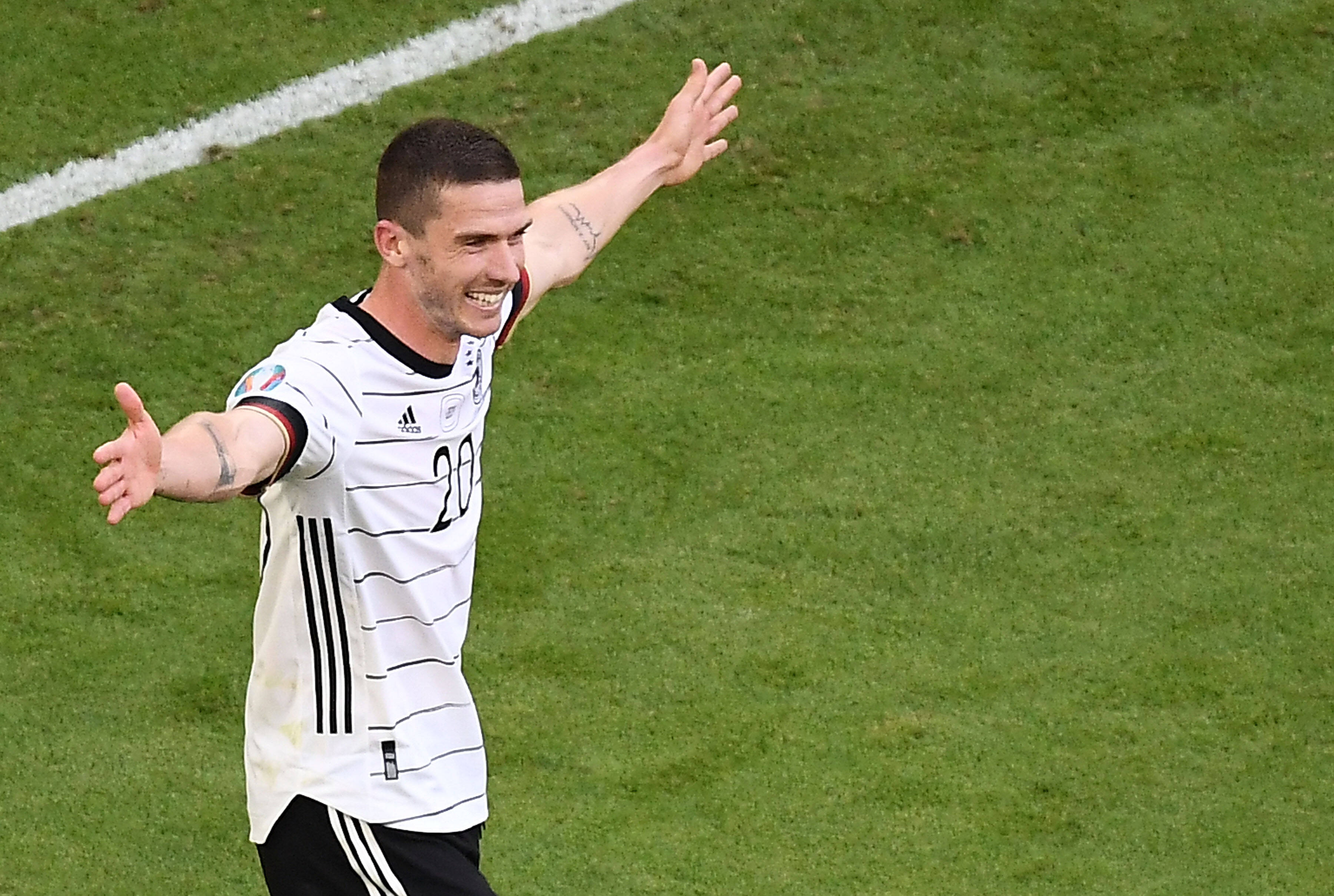 19.06.2021, xjhx, Fussball Europameisterschaft 2020 Gruppe F, Deutschland - Portugal emspor, v.l. Torjubel nach dem Tor zum celebrating the goal celebrate 4:1 durch Robin Gosens Deutsche Fussball Nationalmannschaft DFB Muenchen *** 19 06 2021, xjhx, european football championship 2020 group F, germany portugal emspor, v l goal celebration after goal celebrating the goal celebrate 4 1 by robin gosens german national football team DFB muenchen