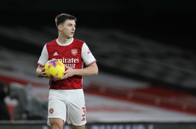 Kieran Tierney takes throw in for Arsenal