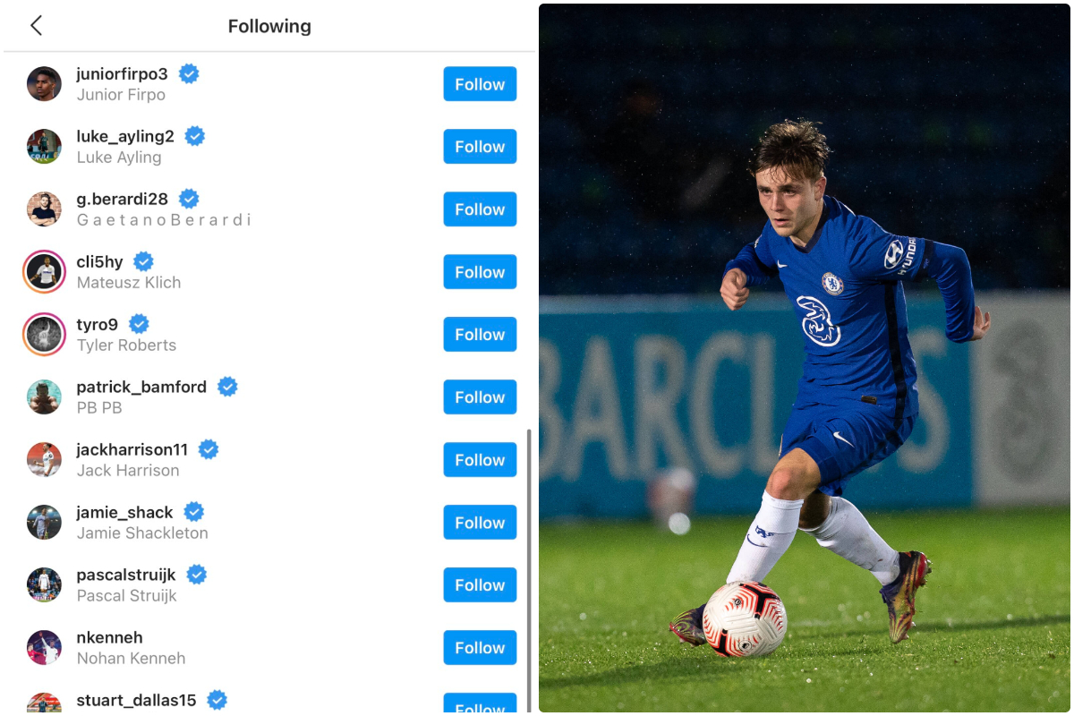 Chelsea talent Lewis Bate goes on Leeds Instagram following spree