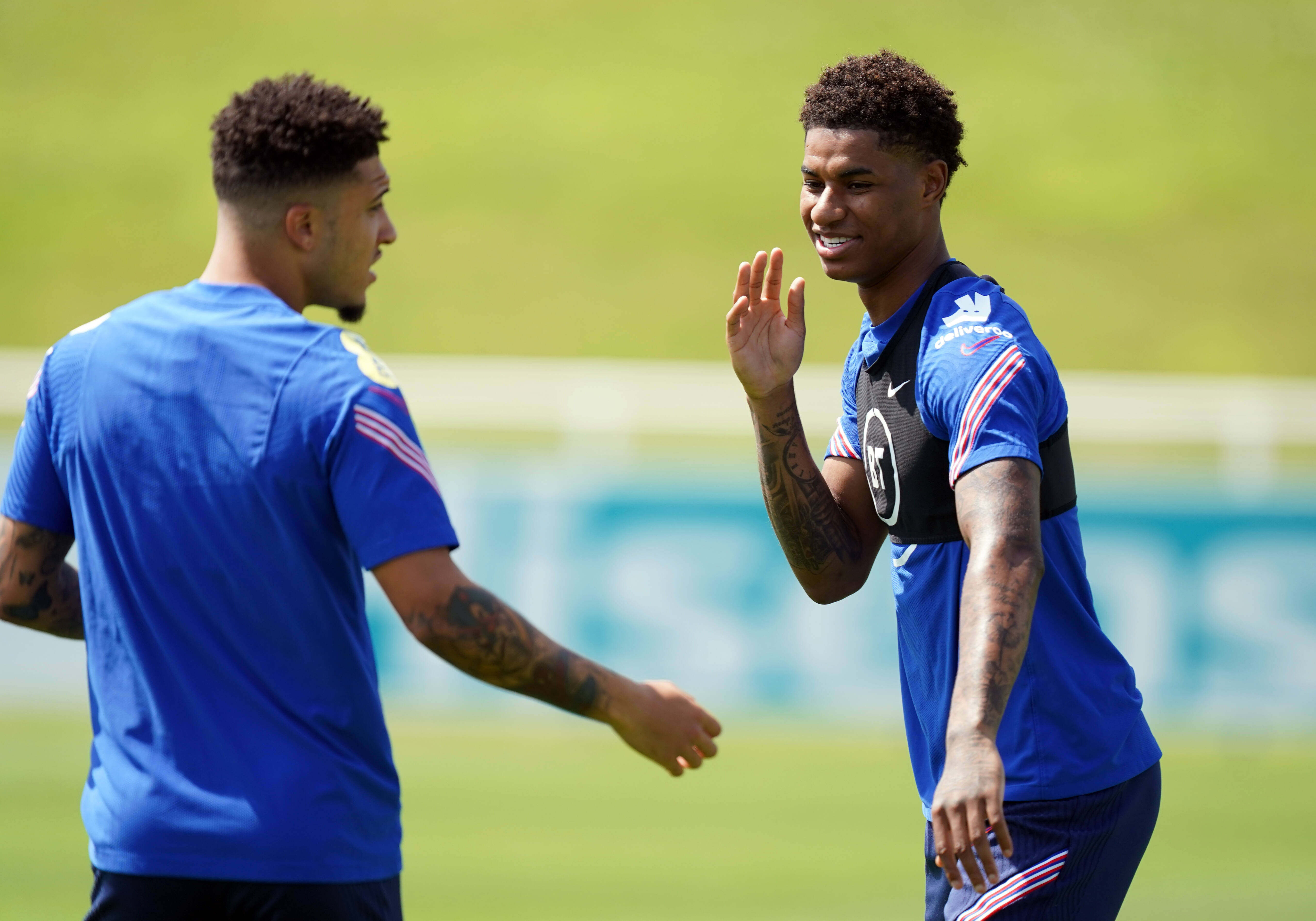 Rashford and Sancho having fun in England training