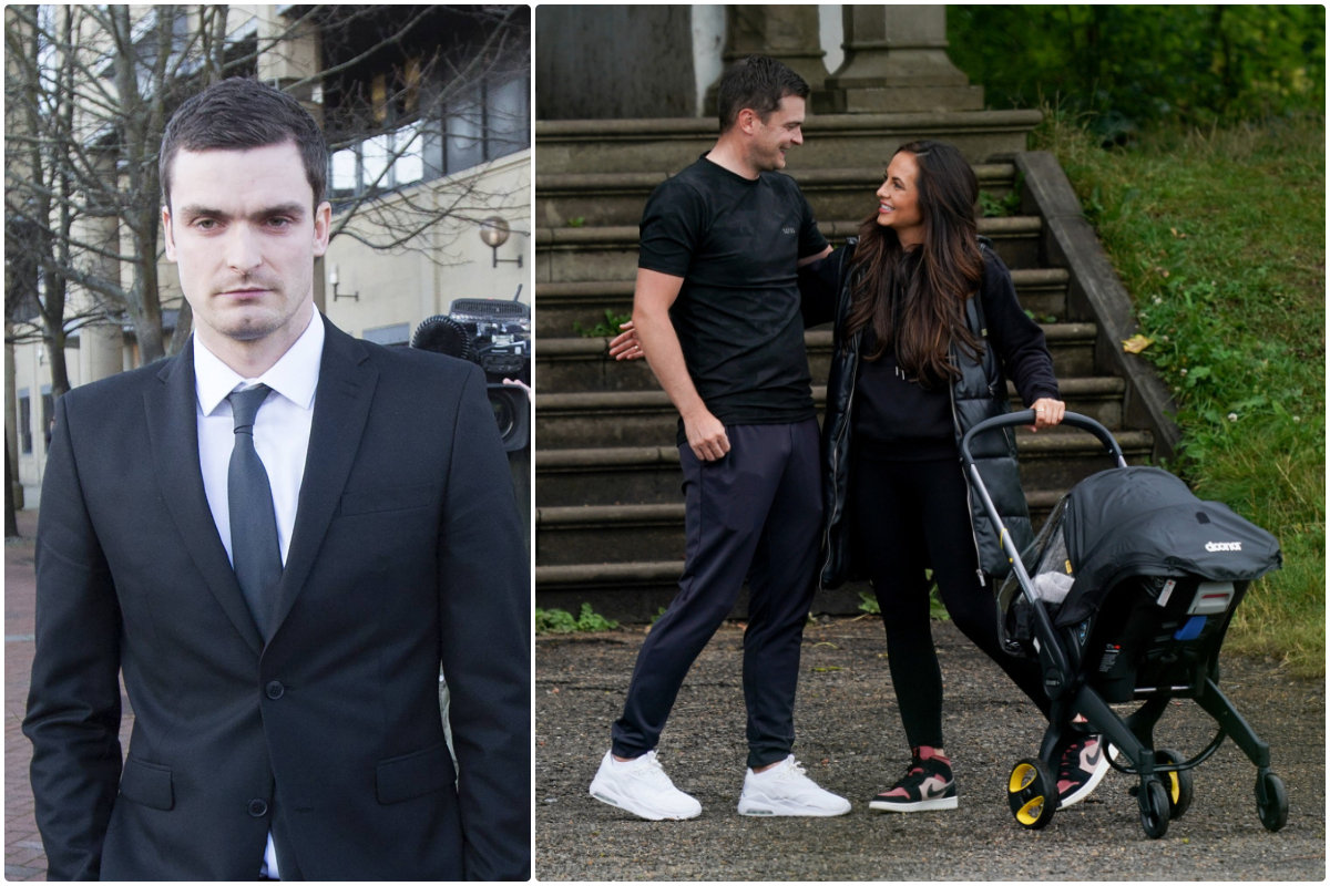 Adam Johnson pictured with girlfriend and newborn son in park