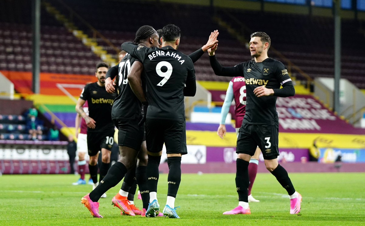 Antonio, Benrahma and Cresswell celebrate for West Ham