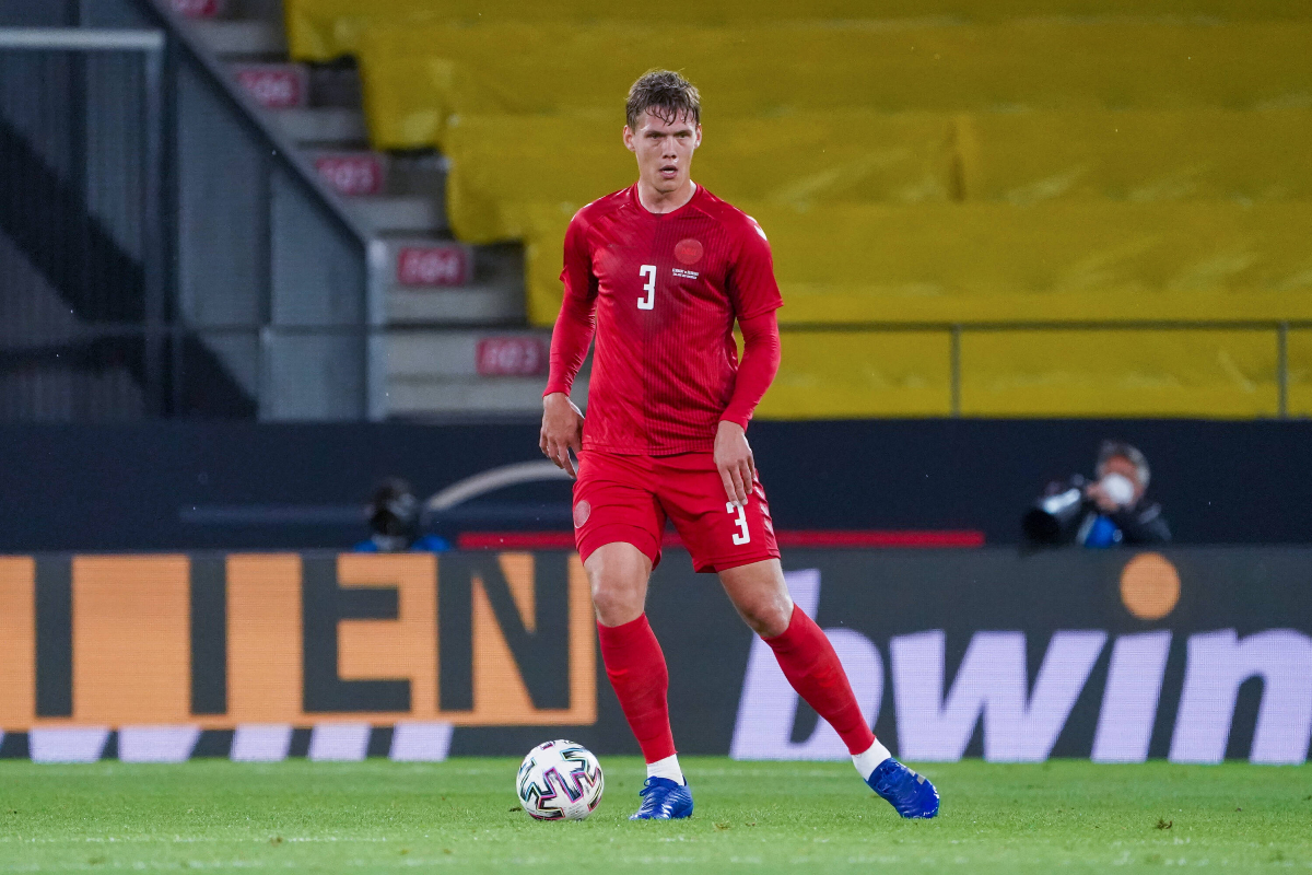 Jannik Vestergaard in action for Denmark