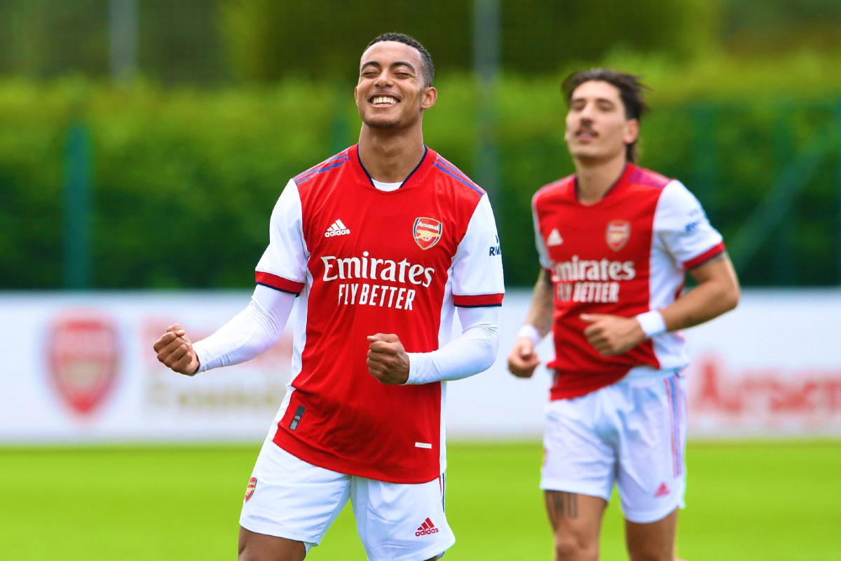 Miguel Azeez celebrates friendly goal for Arsenal vs Watford