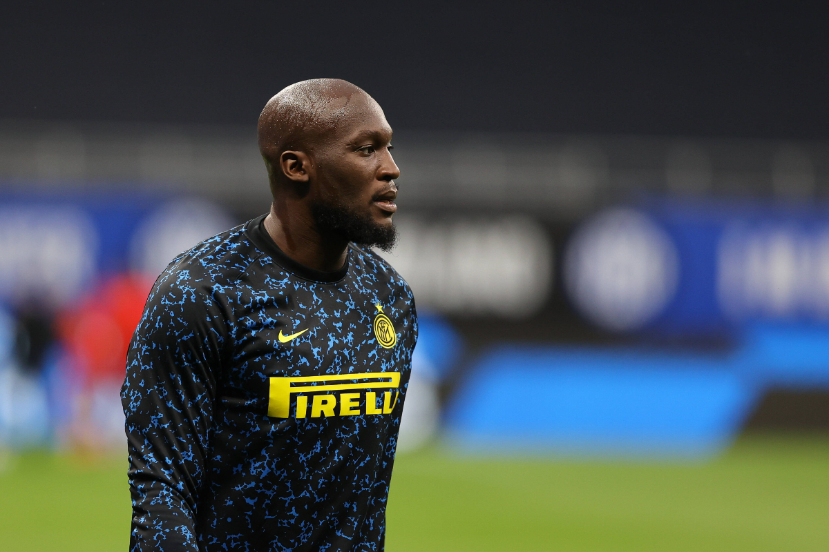 Romelu Lukaku thinking during pre-match training for Inter Milan
