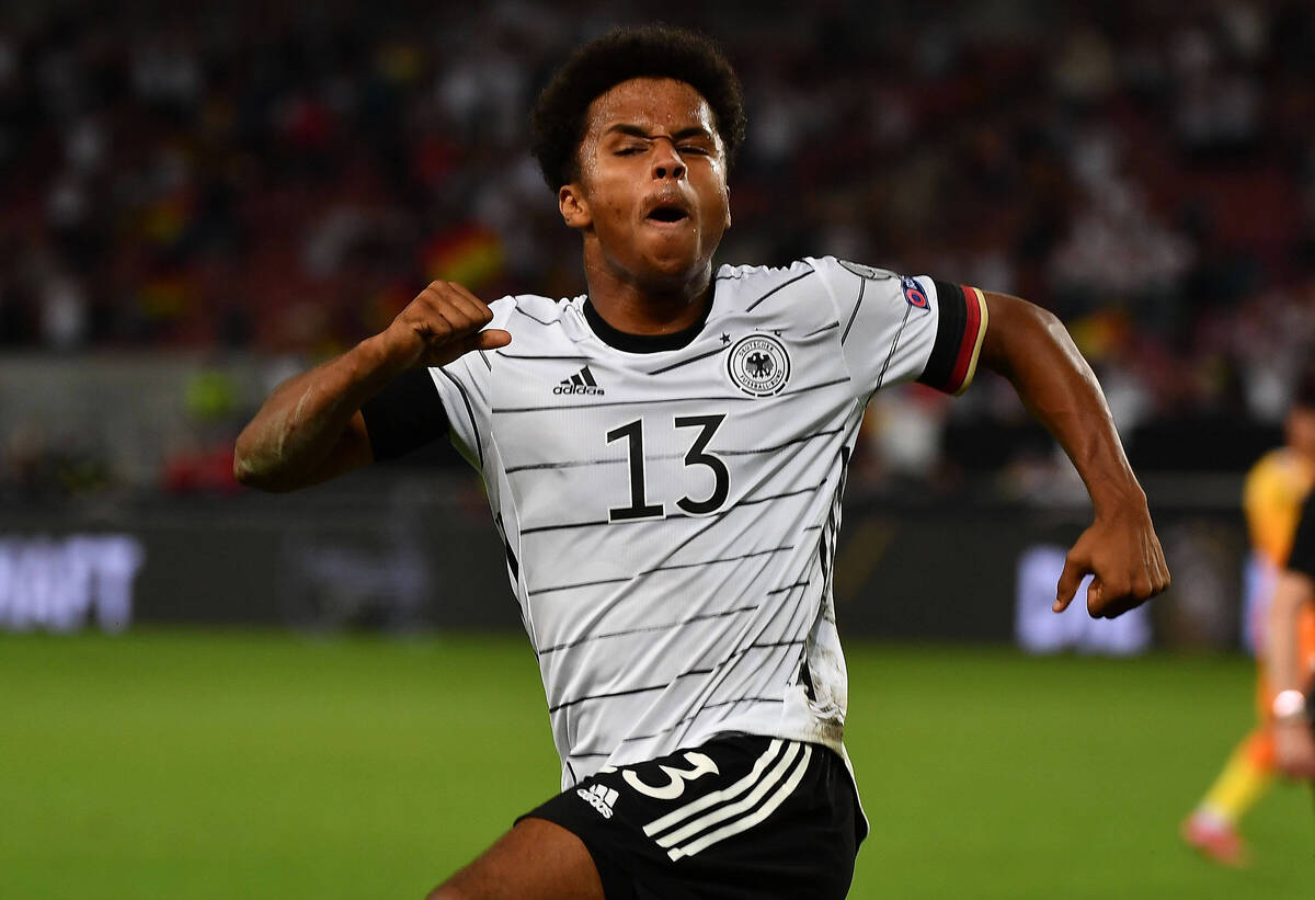 Karim Adeyemi celebrates his first Germany goal