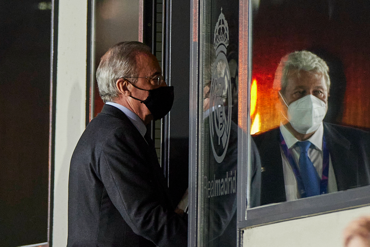 Florentino Perez heads into Real Madrid box