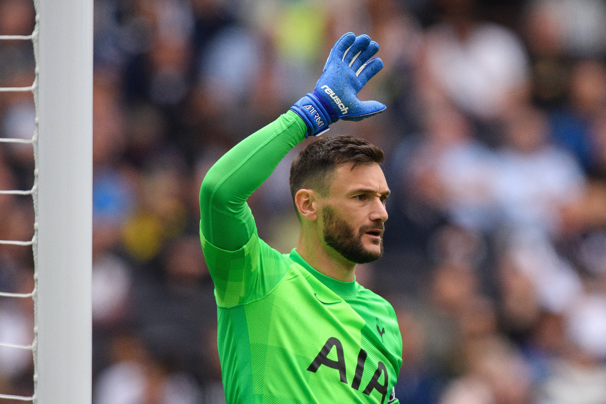 Hugo Lloris signals whilst in goal for Spurs