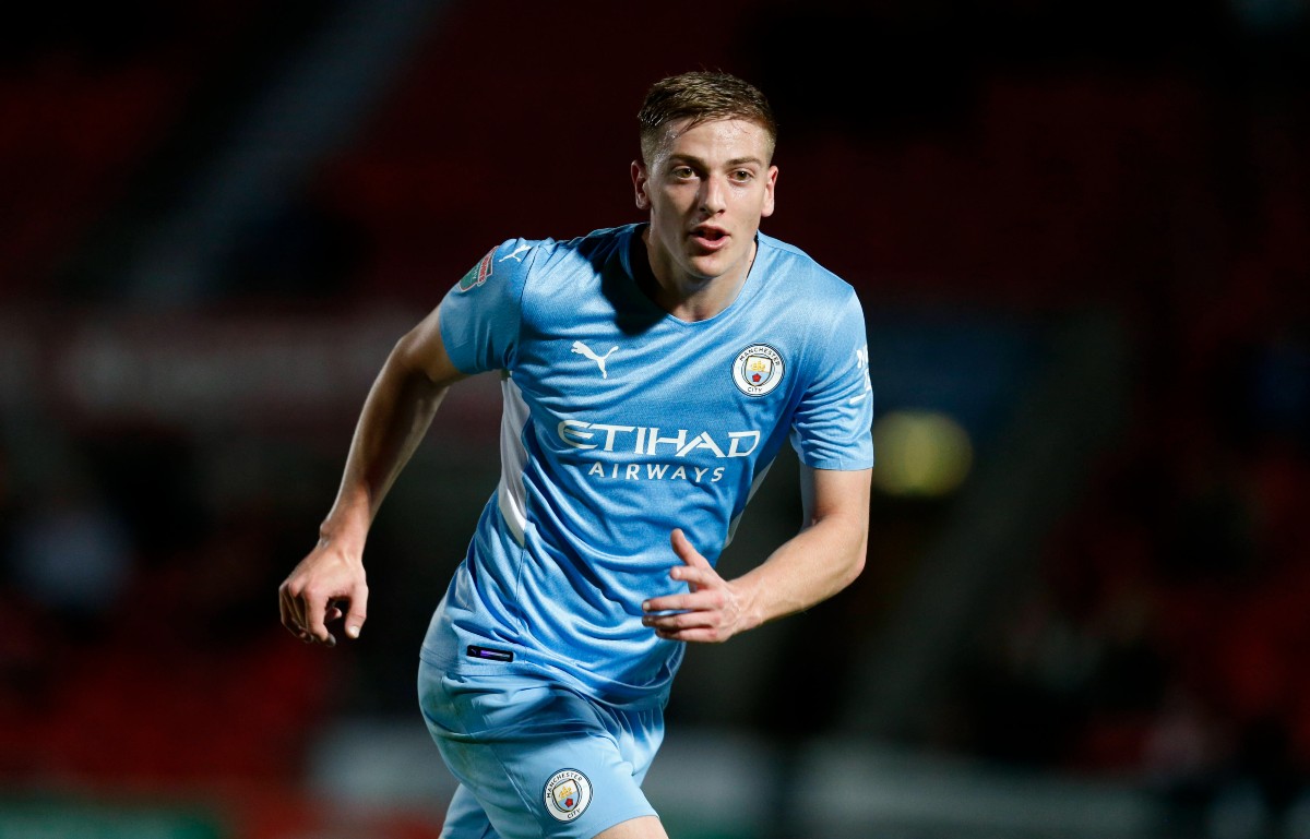 Liam Delap in action for Manchester City