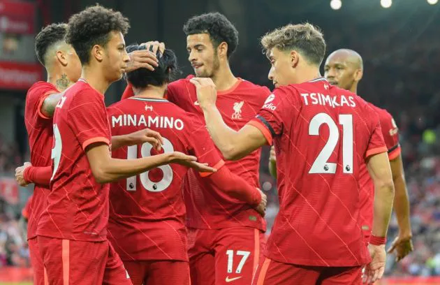 Minamino Jones Tsimikas Fabinho Liverpool