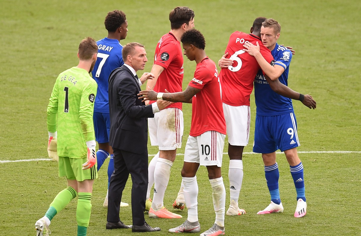leicester man utd rodgers rashford pogba vardy de gea maguire gray