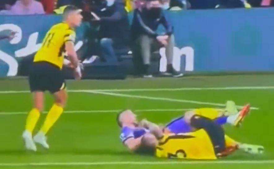 Eric Dier wrestled by Watford's Juraj Kucka