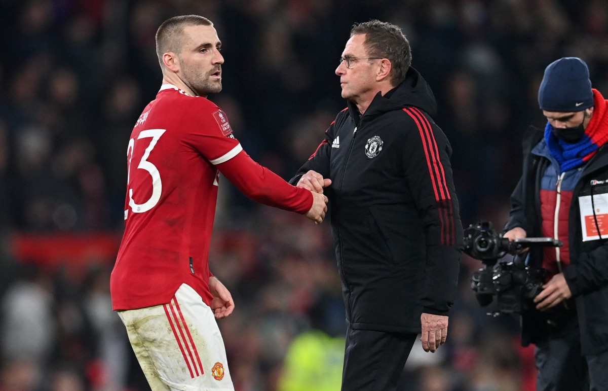 Luke Shaw and Ralf Rangnick Manchester United