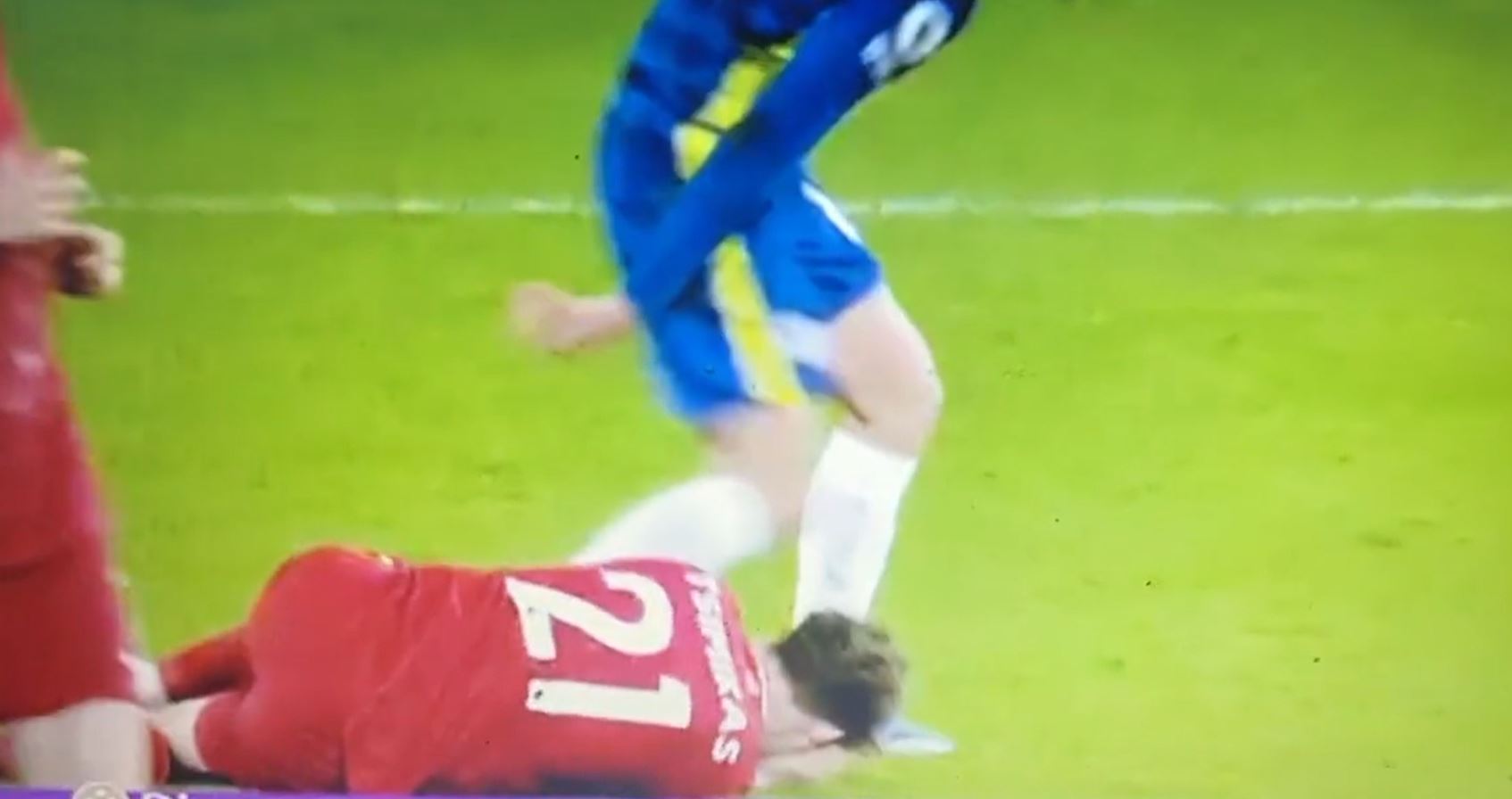 Mason Mount kicks Konstantinos Tsimikas