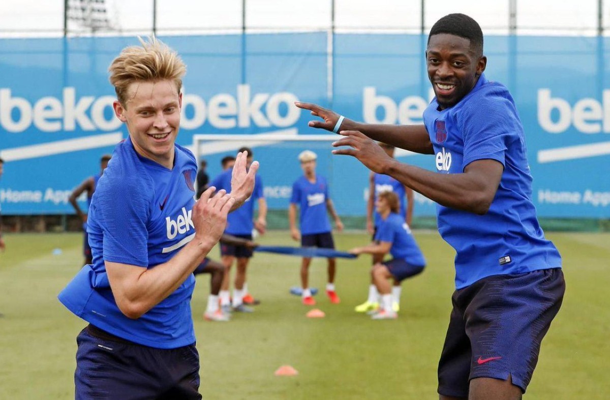 de jong dembele barcelona training