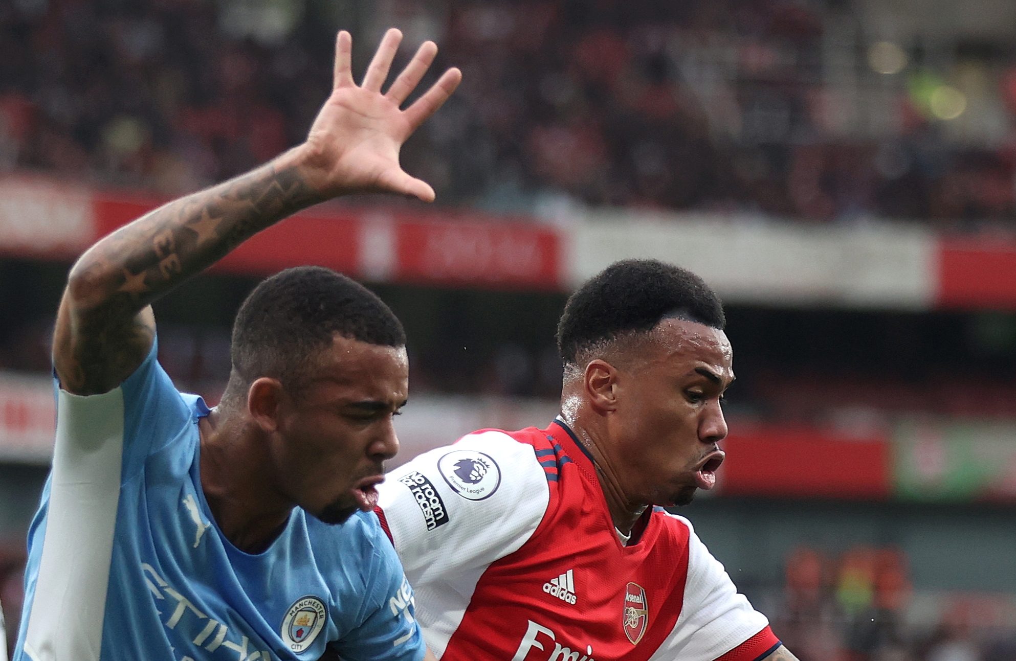 Gabriel Jesus of Man City Gabriel Magalhaes of Arsenal