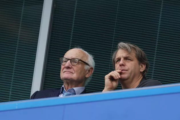 Bruce Buck of Chelsea and new owner Todd Boehly