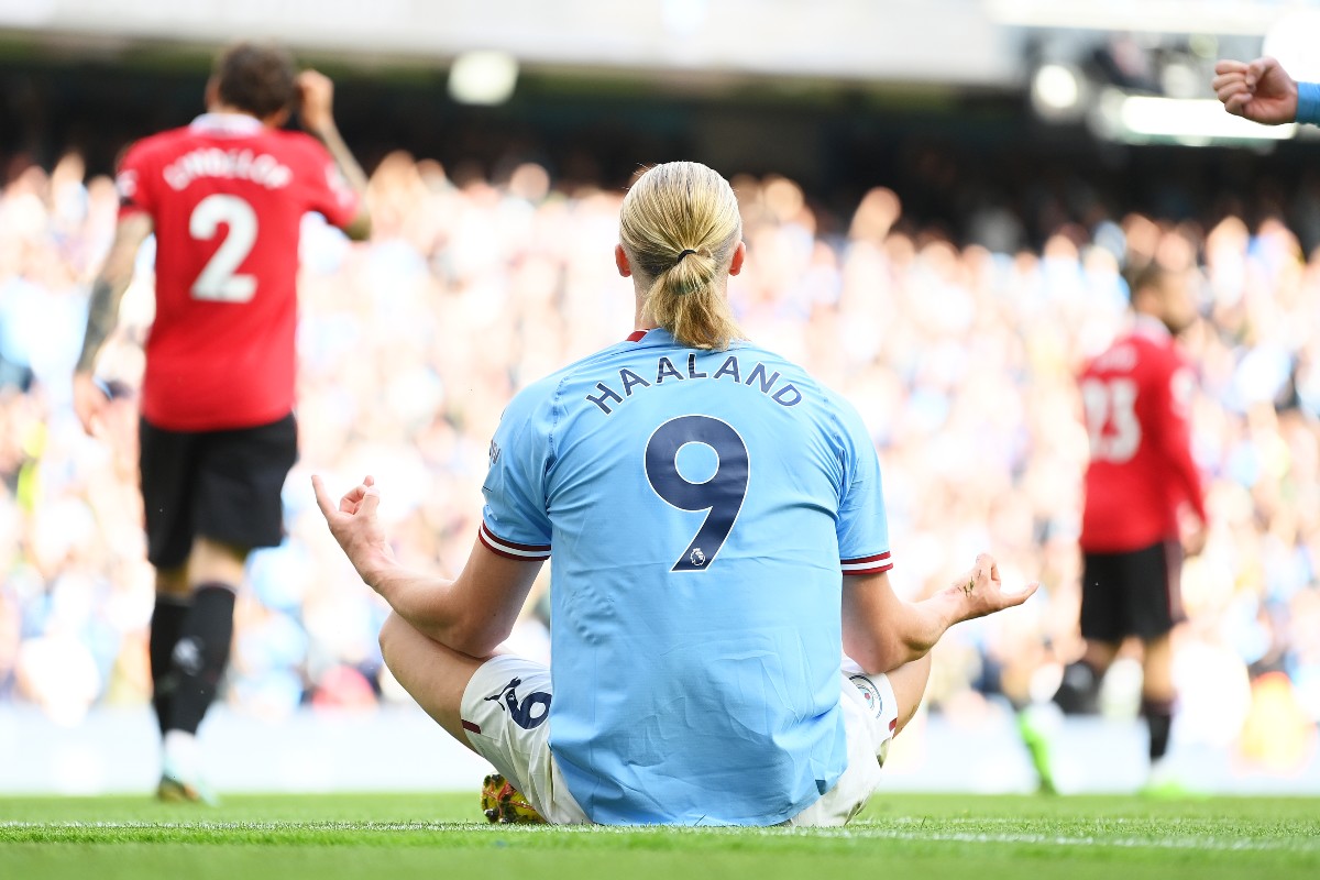 haaland celebration manchester derby
