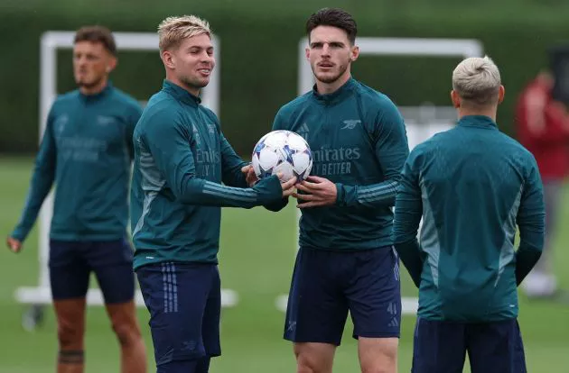 arsenal training smith rowe rice