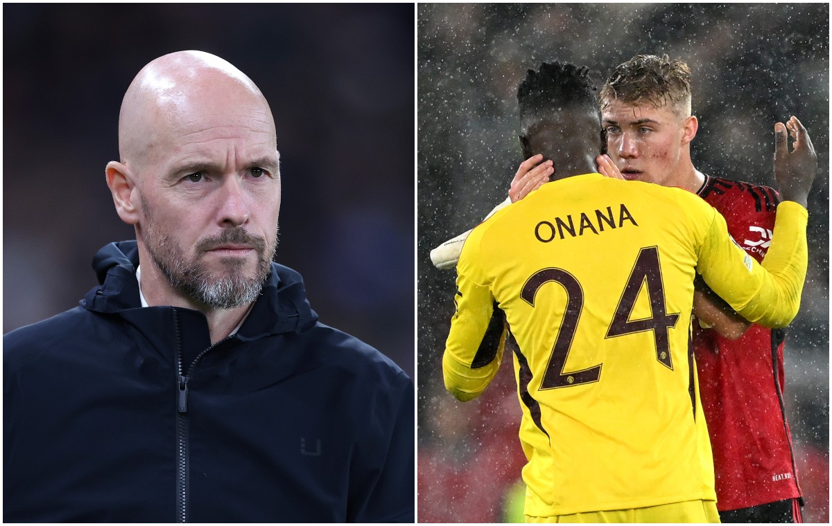 Man United Erik ten Hag, Andre Onana, and Rasmus Hojlund Manchester United