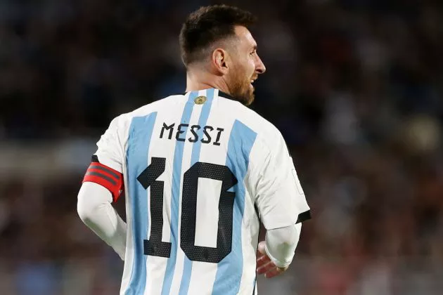 Lionel Messi pictured playing for Argentina