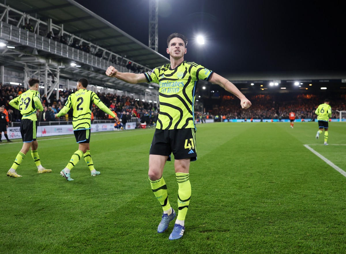 luton vs arsenal declan rice celebration luton vs arsenal declan rice celebration