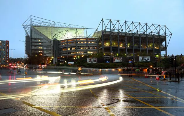 NEWCASTLE UPON TYNE, ENGLAND - OCTOBER 25: A general view of St James' Park outside prior to the UEFA Champions League match between Newcastle United FC and Borussia Dortmund at St. James Park on October 25, 2023 in Newcastle upon Tyne, England.