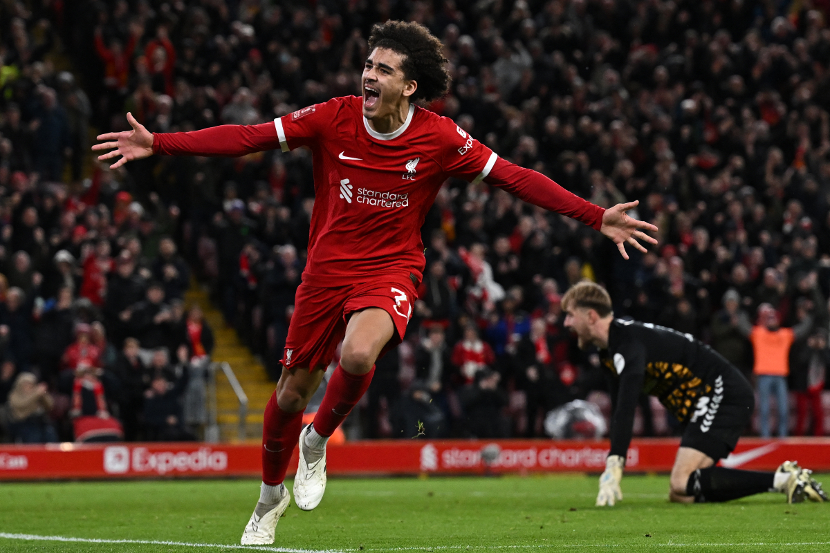 Jayden Danns celebrates Liverpool goal vs Southampton 