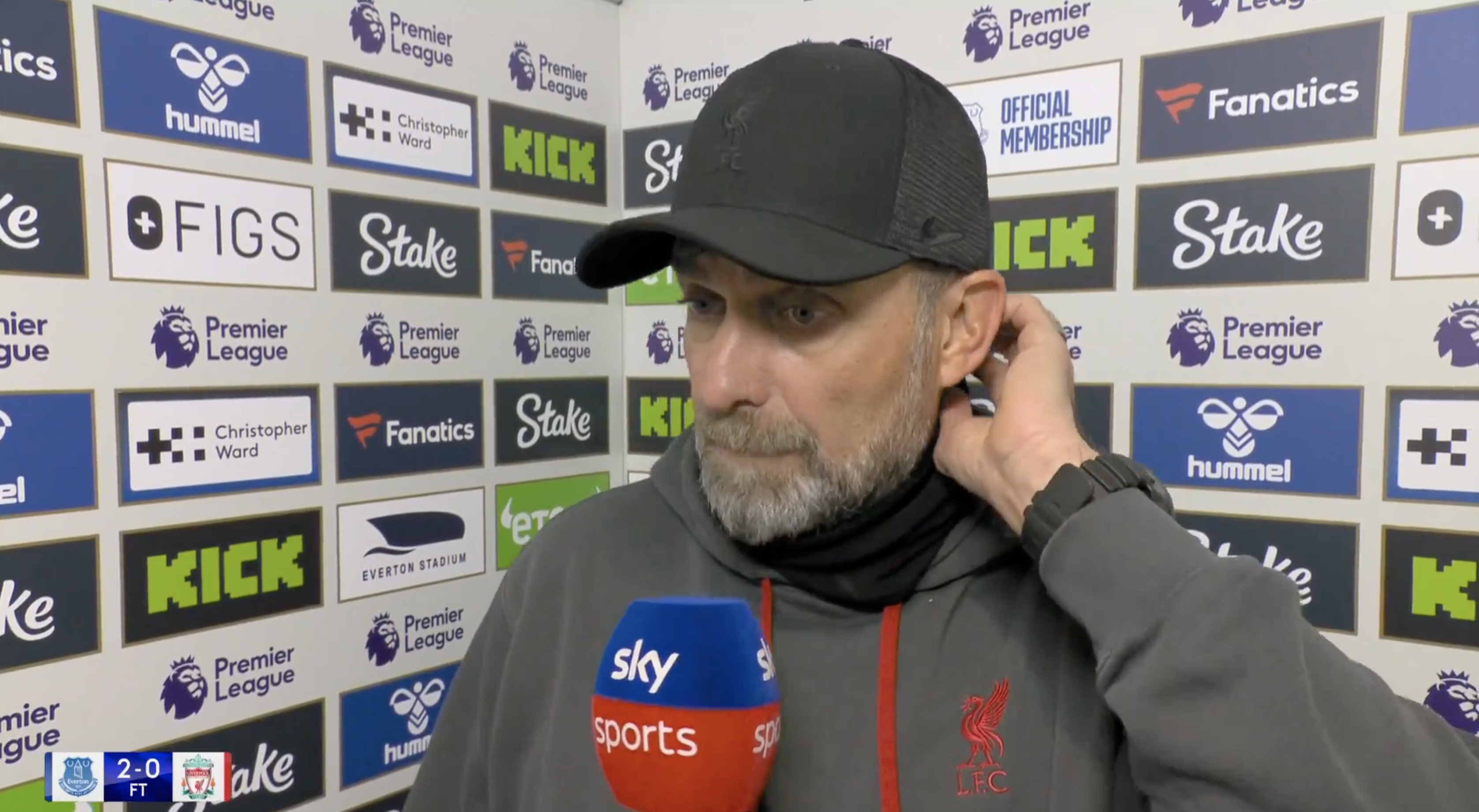 Jurgen Klopp reacts to Everton defeat.