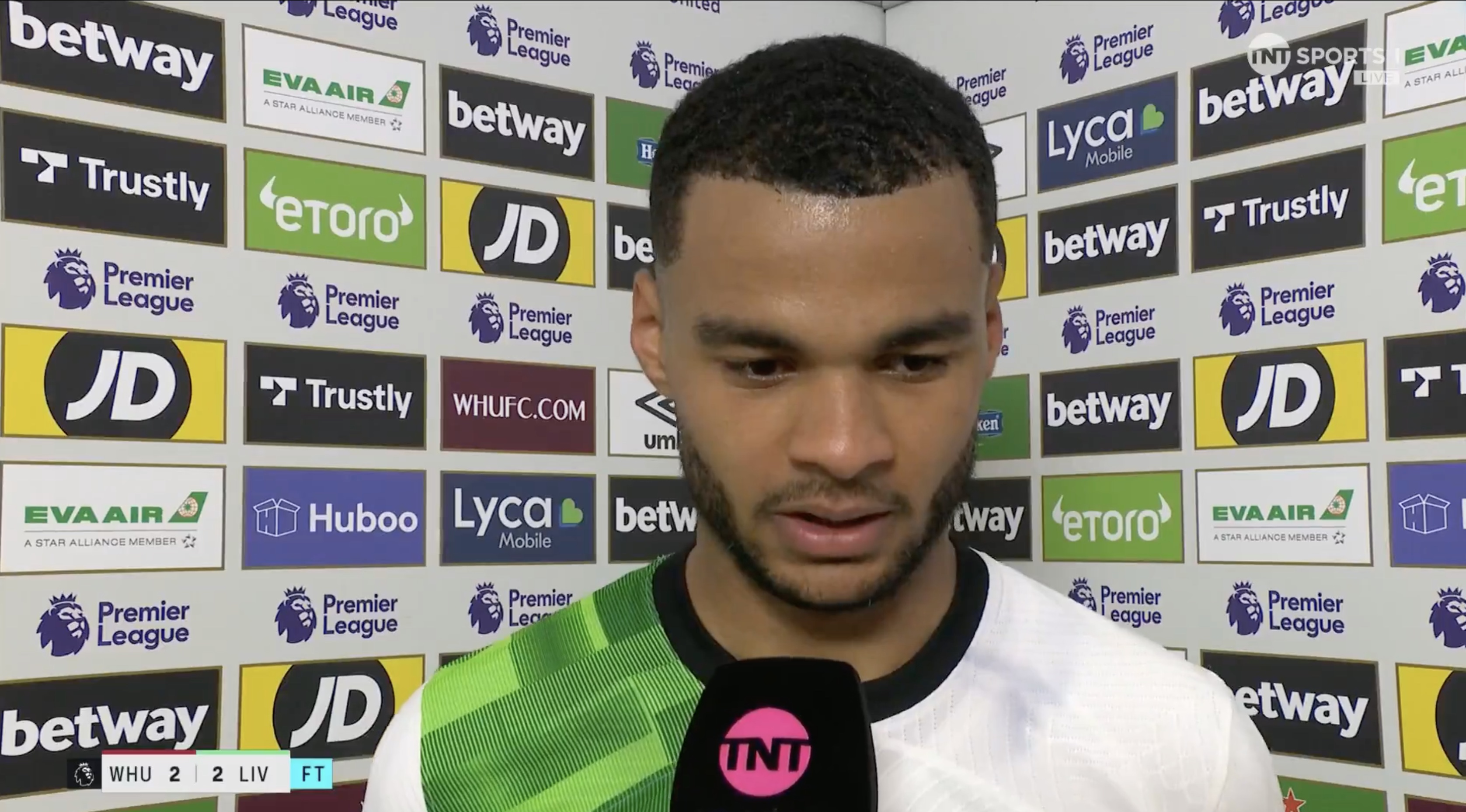 Cody Gako reacts to West Ham draw.