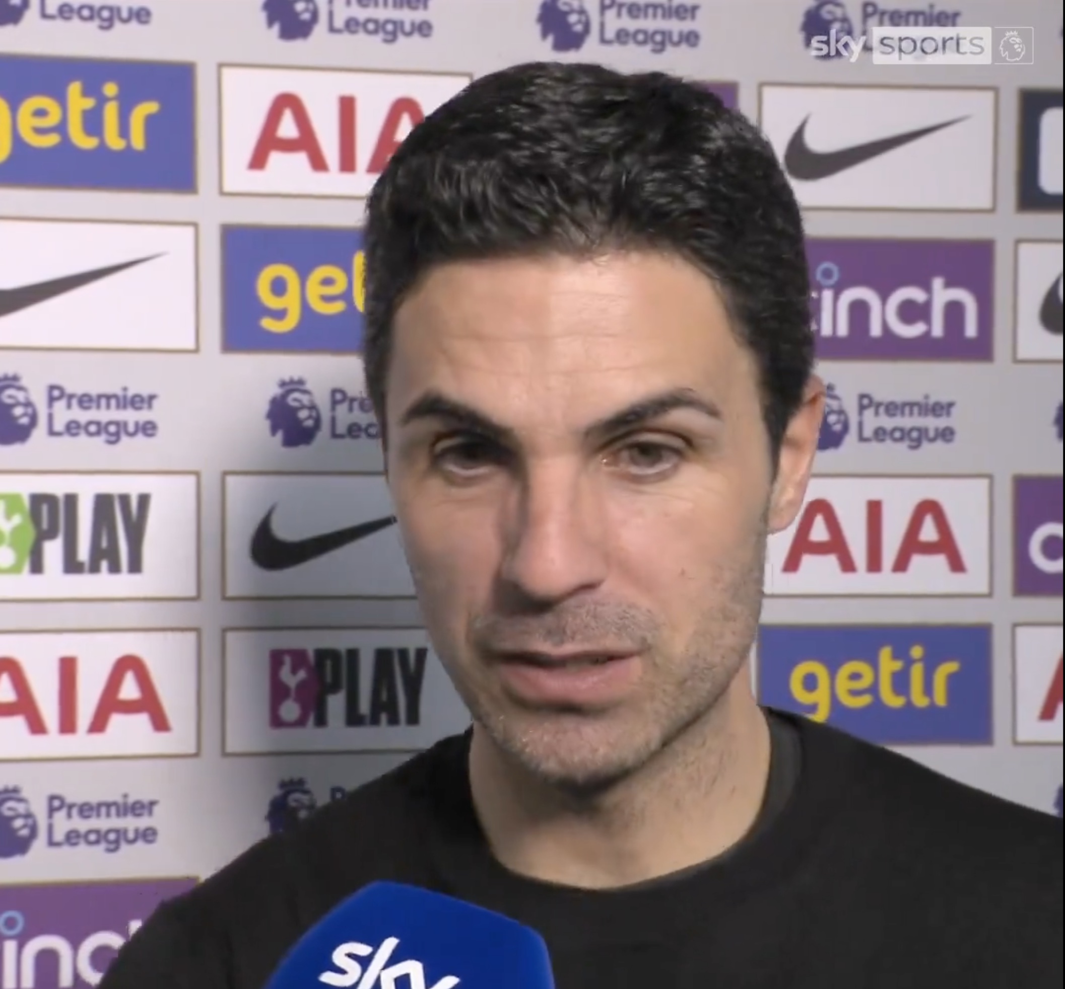 Mikel Arteta reacts to Tottenham win.