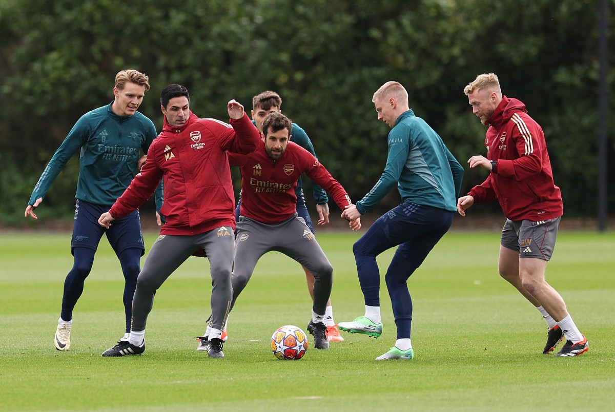arsenal training odegaard arteta zinchenko