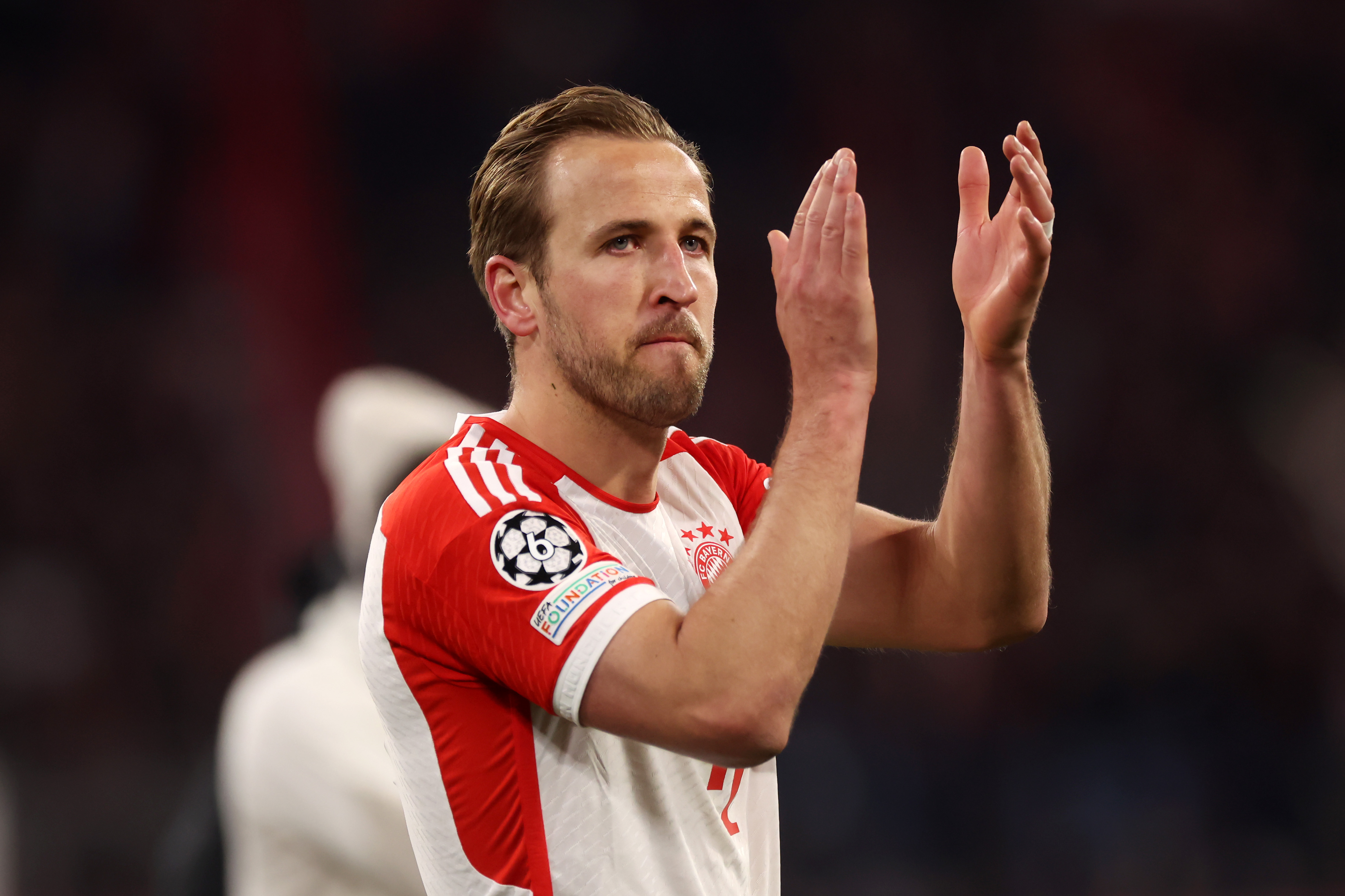 Harry Kane pictured after Bayern Munich knocked Arsenal out of the Champions League in April 2024